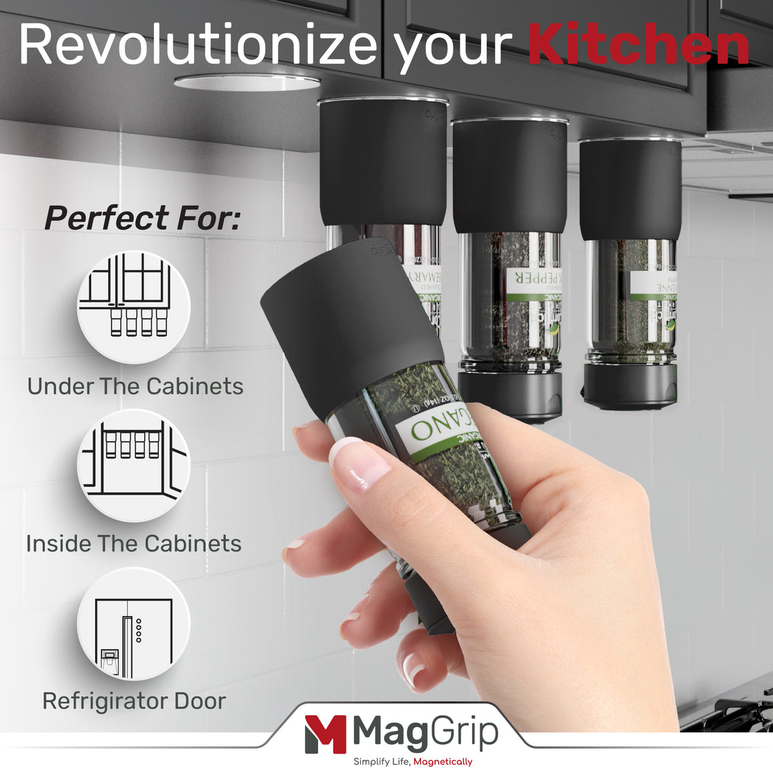 MagGrip Magnetic Silicone Spice Jar Grips - Black