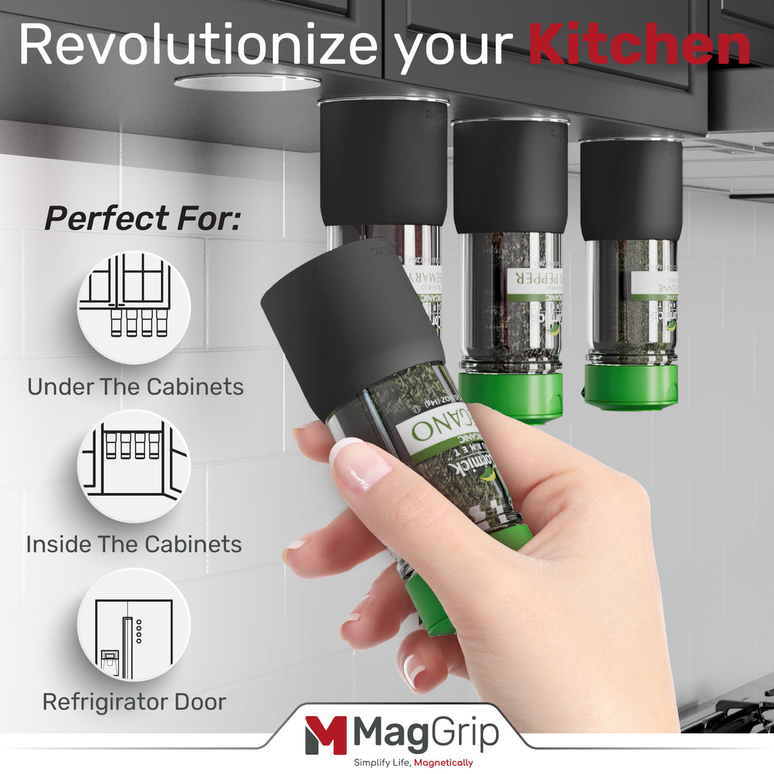 MagGrip Magnetic Silicone Spice Jar Grips - Black