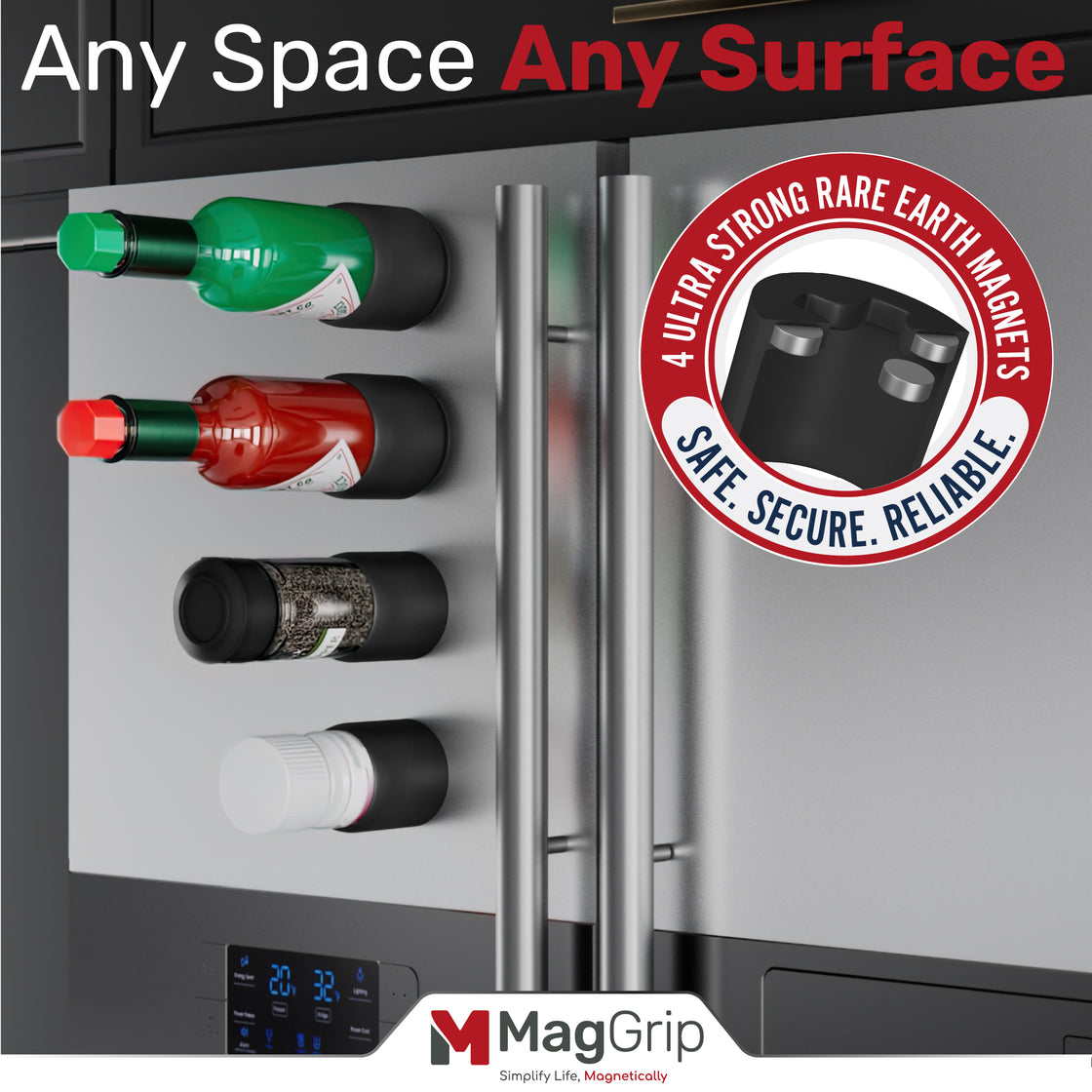 MagGrip Magnetic Silicone Spice Jar Grips - Black
