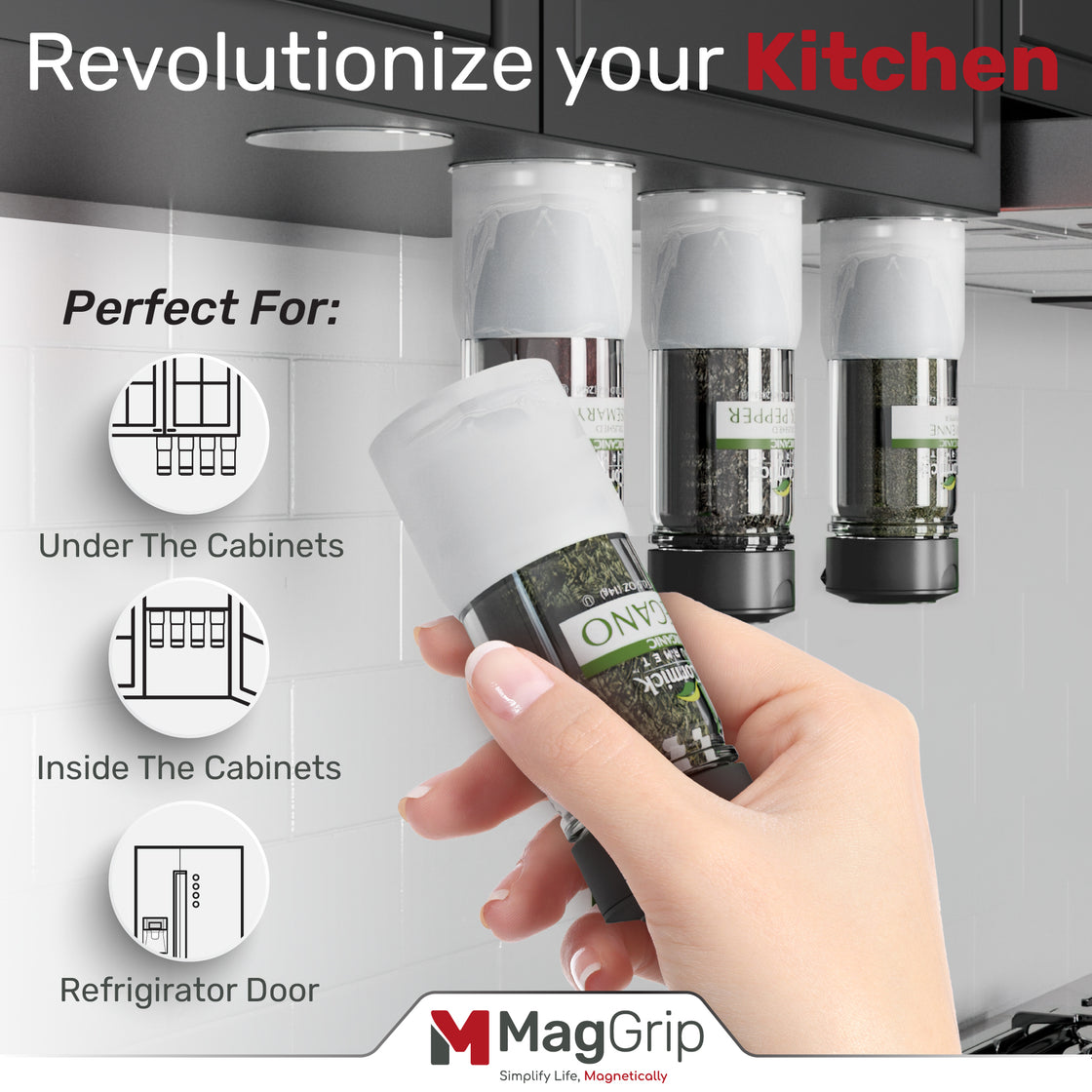 MagGrip Magnetic Silicone Spice Jar Grips - Clear