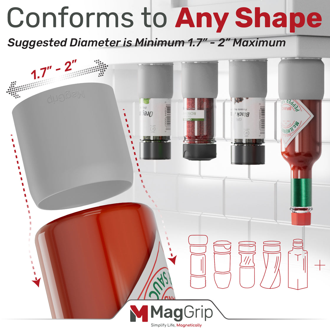 MagGrip Magnetic Silicone Spice Jar Grips - Gray