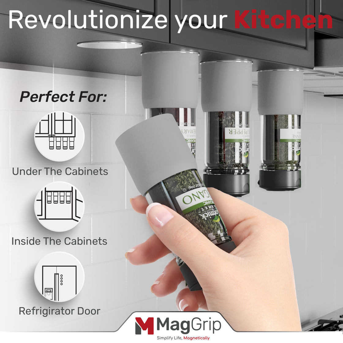 MagGrip Magnetic Silicone Spice Jar Grips - Gray