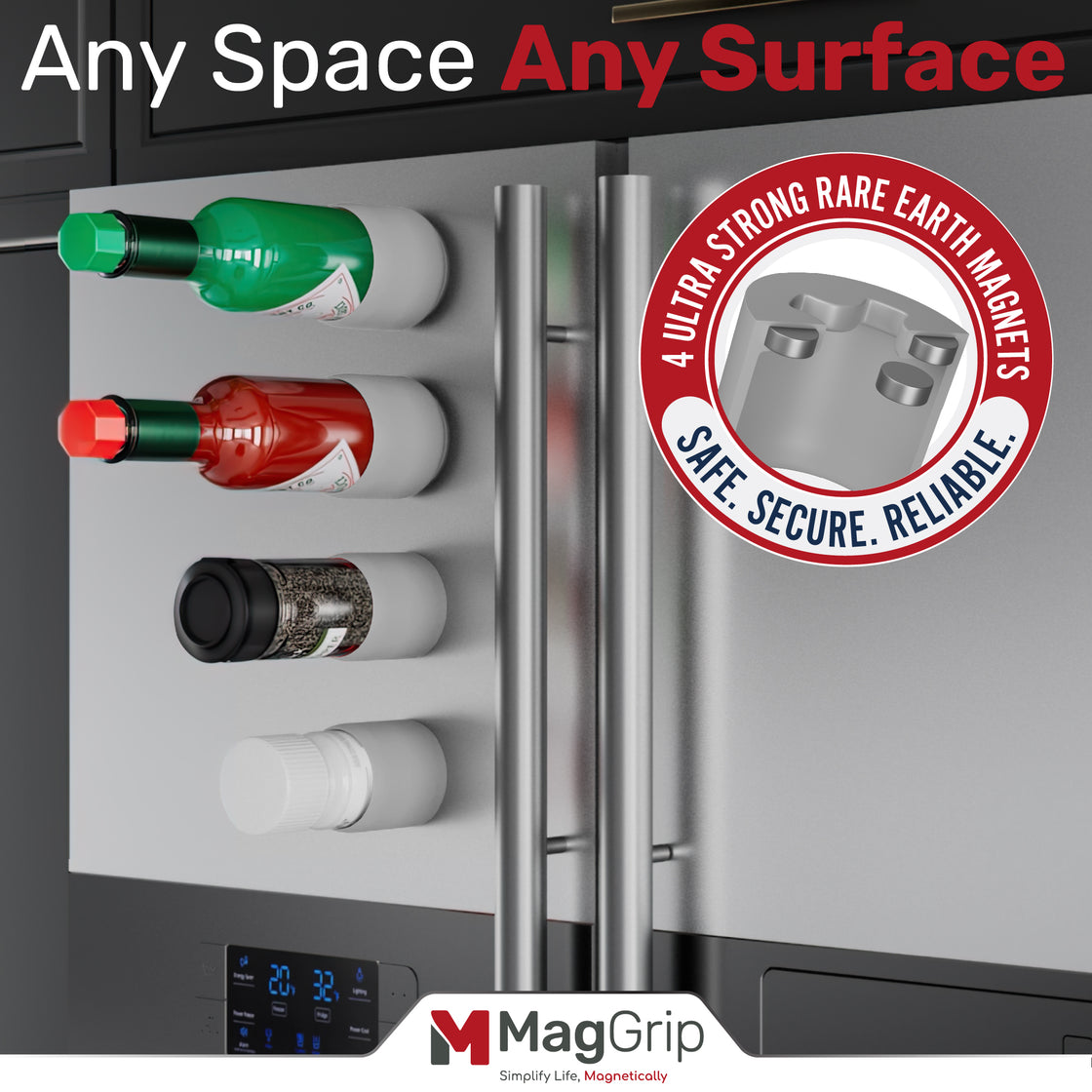 MagGrip Magnetic Silicone Spice Jar Grips - Gray