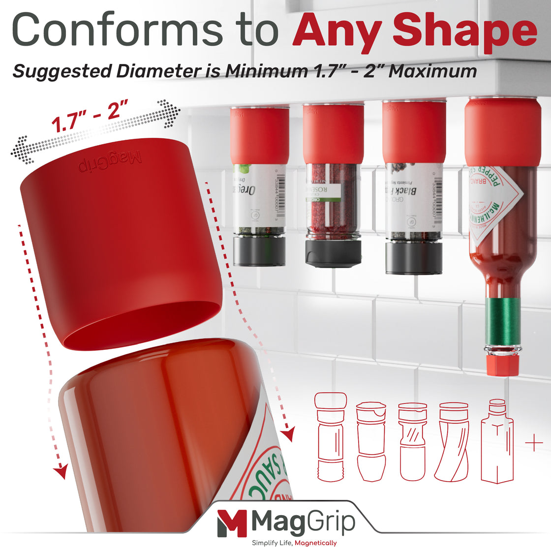 MagGrip Magnetic Silicone Spice Jar Grips - Red