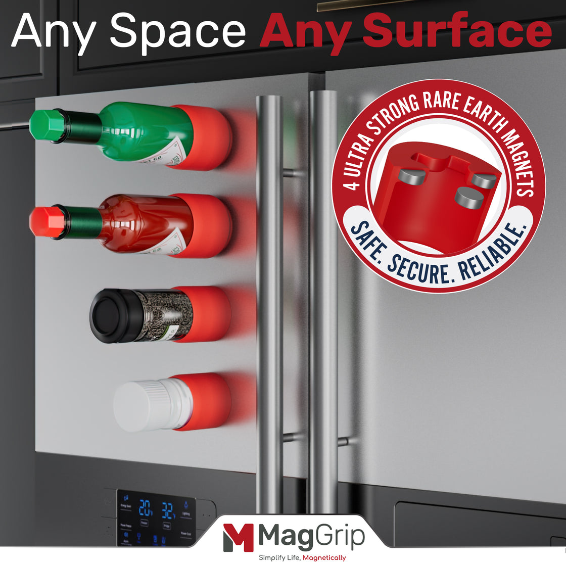 MagGrip Magnetic Silicone Spice Jar Grips - Red