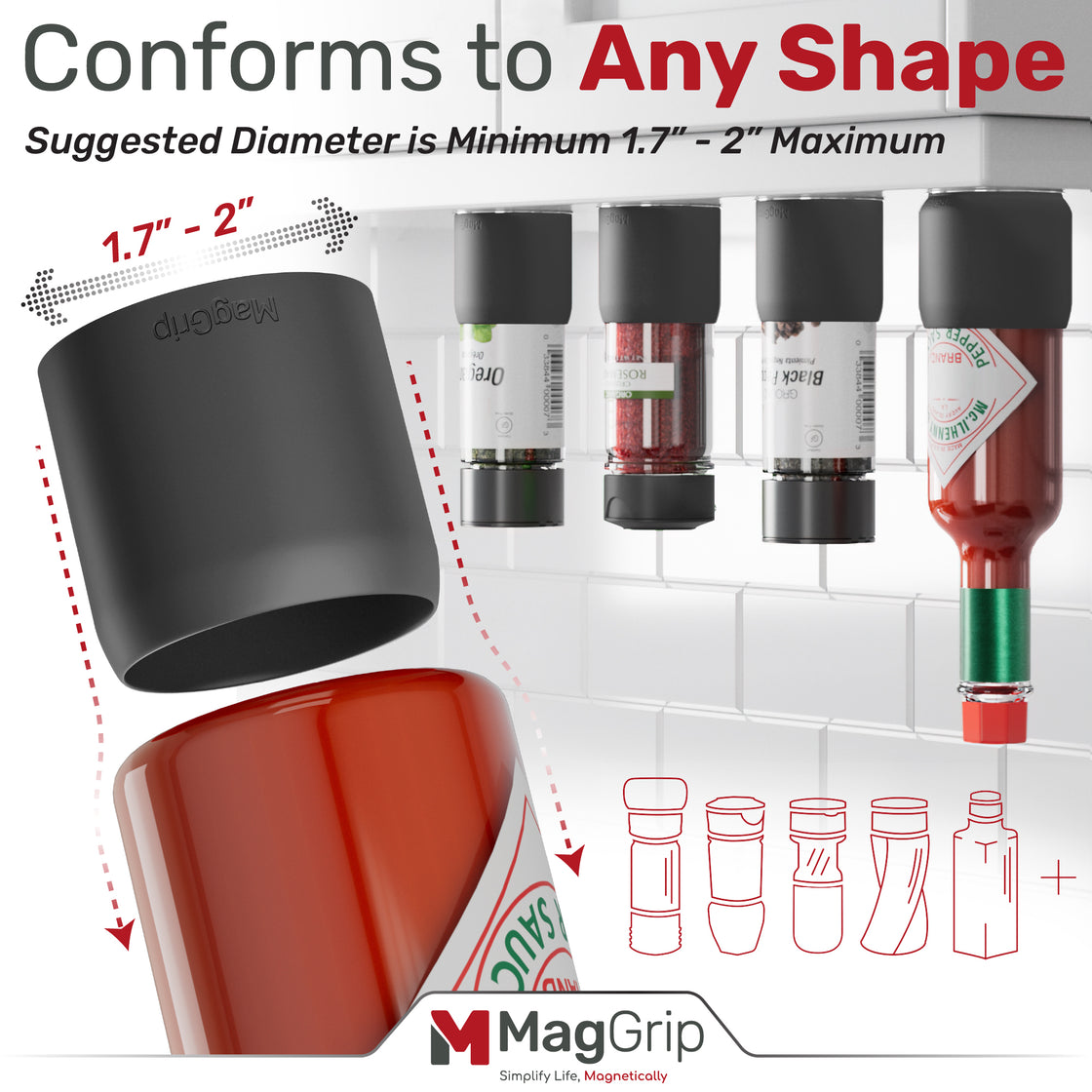 MagGrip Magnetic Silicone Spice Jar Grips - Black