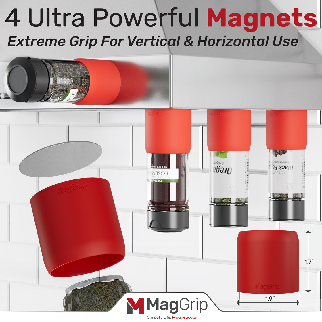 MagGrip Magnetic Silicone Spice Jar Grips - Red