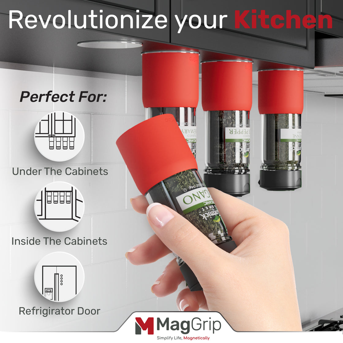 MagGrip Magnetic Silicone Spice Jar Grips - Red